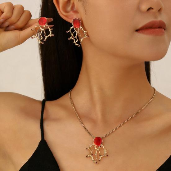 Серьги-подвески и колье из искусственного красного коралла, ювелирный набор из текстурированного сплава с красной эмалью и цирконами, уникальный дизайн в морском стиле, подарок для женщин