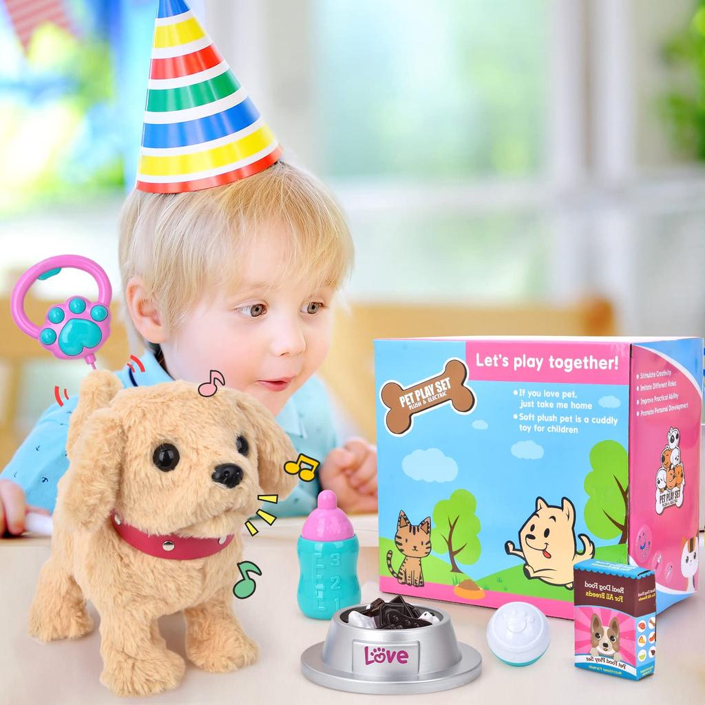 JoyGrow Pretend Play Set, Walk with Your Dog, Moving Plush Toy with Sound, Robot Dog, Pet Care Kit, Doctor Play Toy, Feeding, Educational Toy,