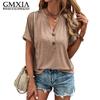 GMXIA Women's Fashion Casual Solid Color Print Short Sleeve V Neck Leisure Blouses & Shirts