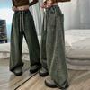 Женские джинсы с широкими штанинами длиной до пола, свободные джинсовые шнурки с эластичной резинкой на талии, сплошной цвет в стиле хип-хоп, уличная одежда, глубокие карманы с промежностью, винтажные прямые длинные брюки