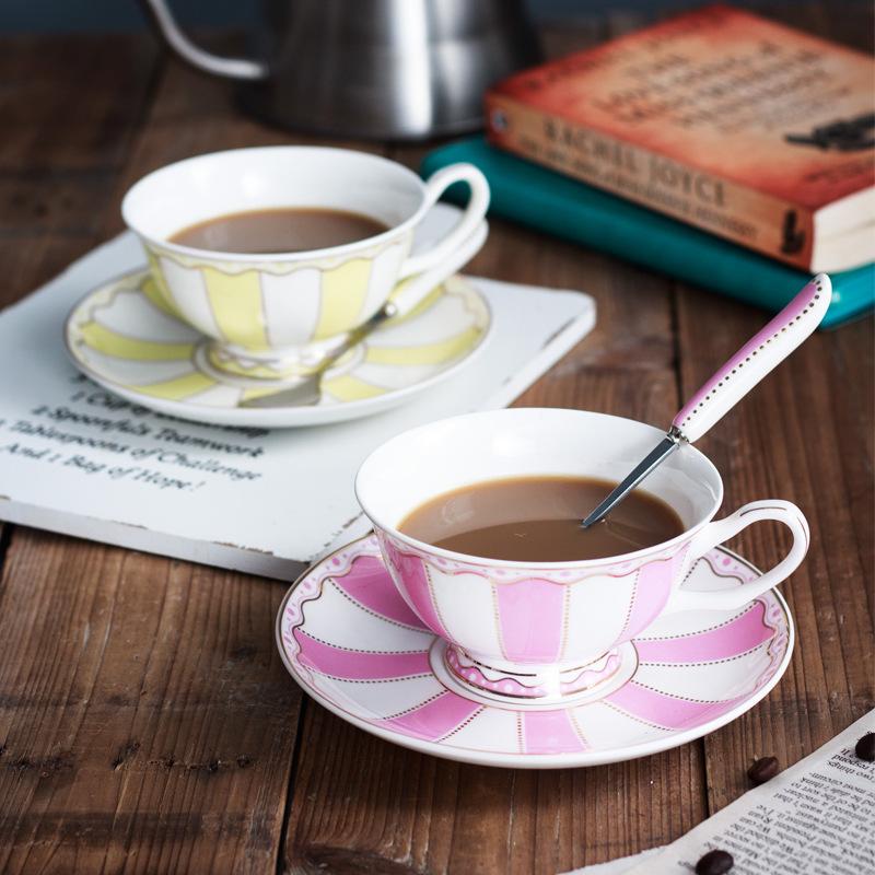 1set European Elegance Candy Colored Ceramic Coffee Cup with Matching Saucer Perfect for Coffee Afternoon Tea Set Drinkware Gift