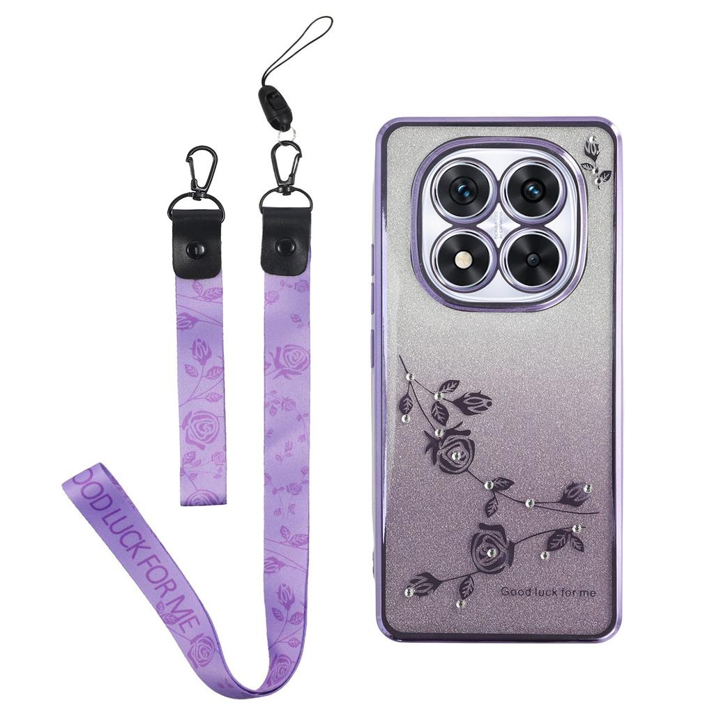 KADEM Чехол для Xiaomi Redmi Note 14 Pro 5G/Poco X7 5G Цветочный узор ТПУ Градиентный чехол для телефона с ремешками