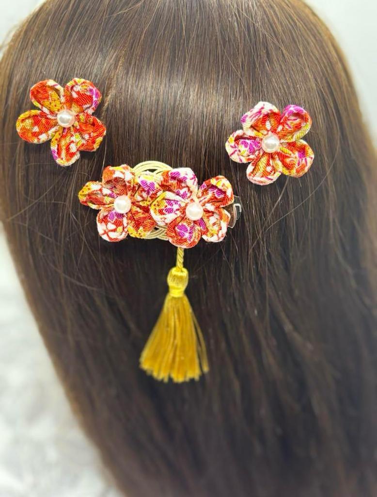Hair Hair clip tsumami zaiku plum knot with mizuhiki and two hairpins tsumami zaiku Easy to wear and perfect for and This tsumami zaiku hair accessory