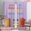 2pcs 2D Flat Printing Drapes Bookshelf Illustration Quote Reading Polyester Without Electricity Festive Holiday Use for Yard &