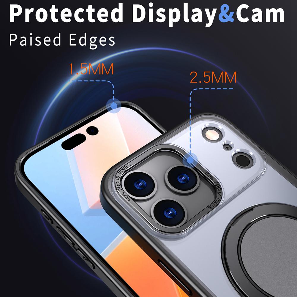 KEYSION Противоударный матовый прозрачный чехол для MagSafe для iPhone 17 Pro Max с вращающейся на 360° магнитной подставкой-кольцом, задняя крышка для телефона