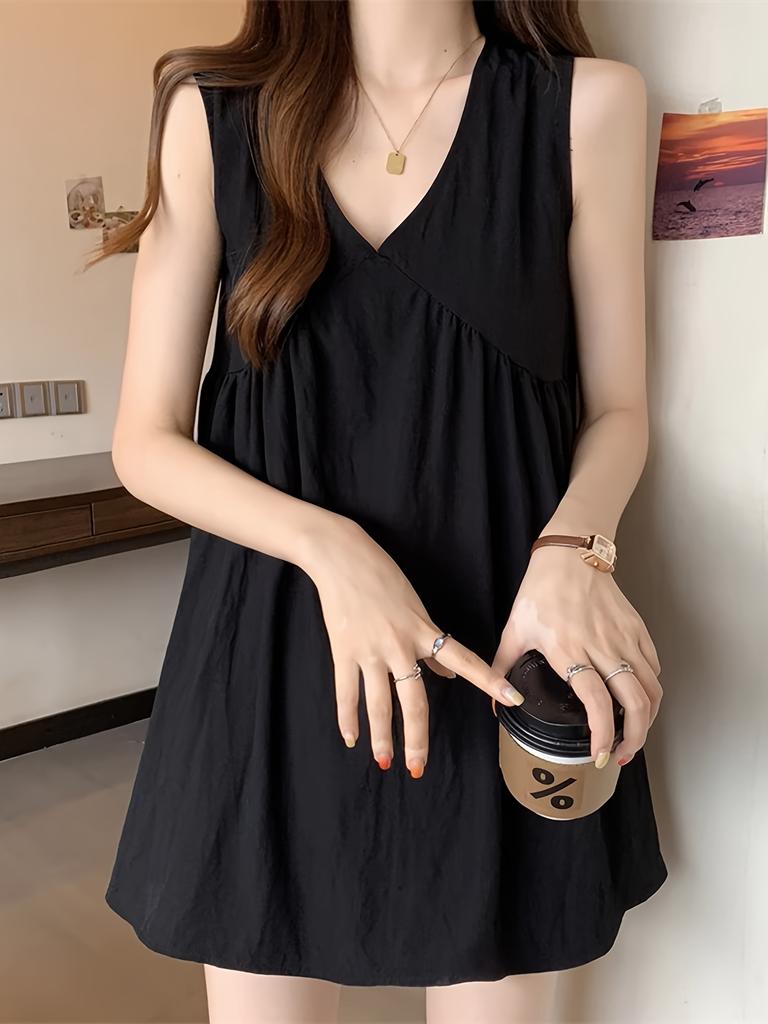Black Solid Long Camisole Top With V-Neck A-Line Loose For Casual Spring