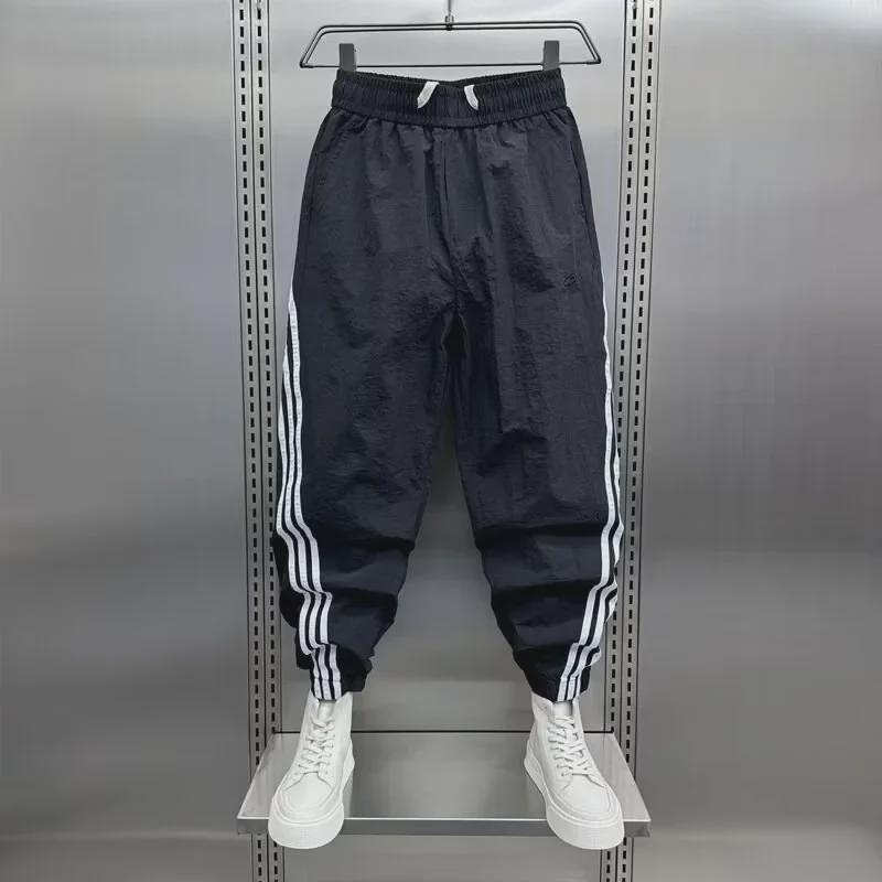 2024 Men's Quick-Dry Striped Autumn Casual Splice Pants - Trendy Loose 9-Point Sports Style