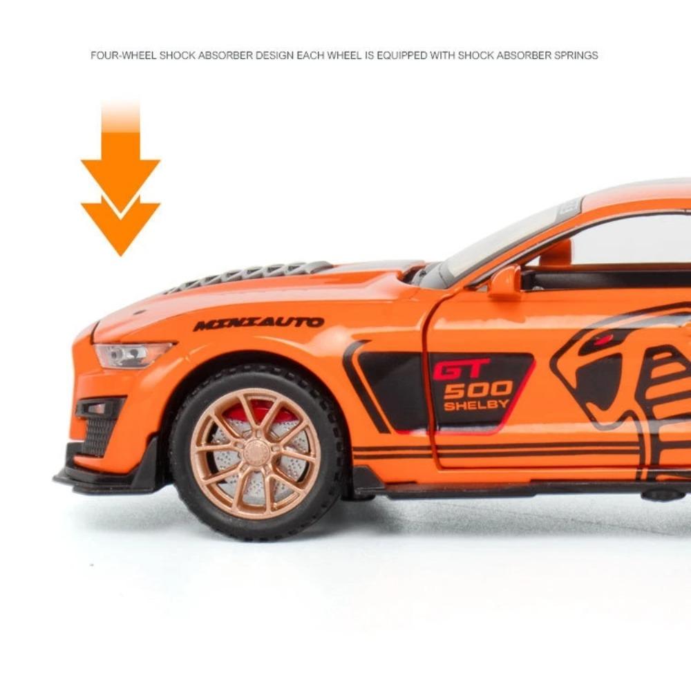Игрушечная машинка Ford Shelby GT500 1/32 для детей, литая металлическая миниатюрная модель, инерционная, со звуком и светом, коллекционный подарок для мальчиков