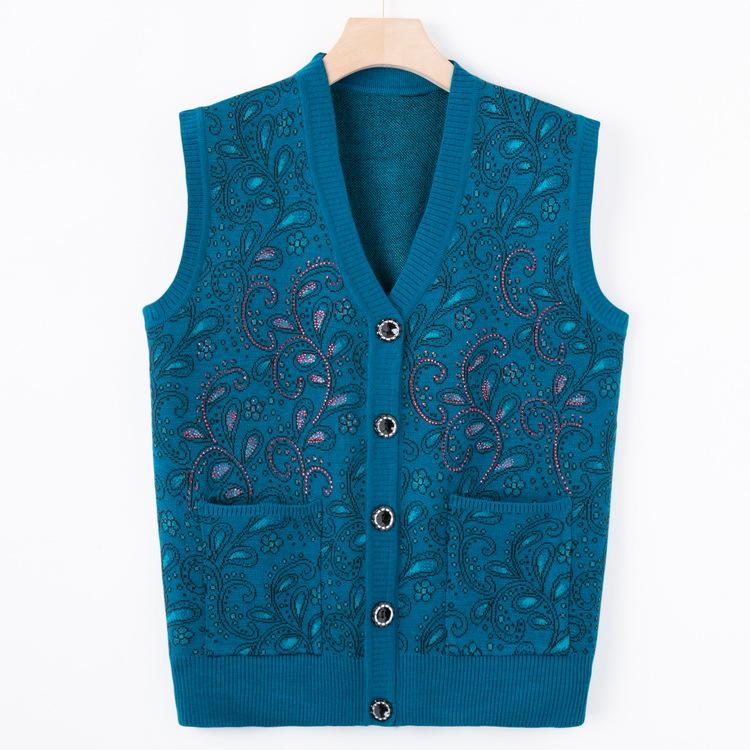 Middle-aged and Elderly Knitted Sweater Vest for Women 50 Years Old 60 Mother Wear Autumn Sweater Vest Grandma New Warm Cardigan