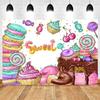 Newborn Baby First Birthday Backdrop Ice Cream Donuts Paper Cupcake Lollipop Sweet Cake Smash Baby Shower Party Photo Background
