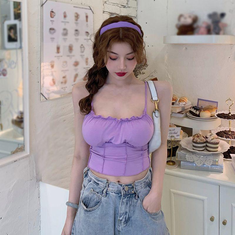Летний женский сексуальный жилет приталенного кроя для ношения на улице с лямками и обхватом груди, фиолетовый, один размер, майки-слинги