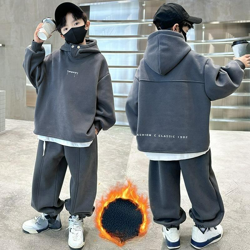 Детская одежда, Осенние костюмы для мальчиков, Осенние и зимние свитеры, Стильные и красивые, Двухкомпонентный детский спортивный костюм на флисе