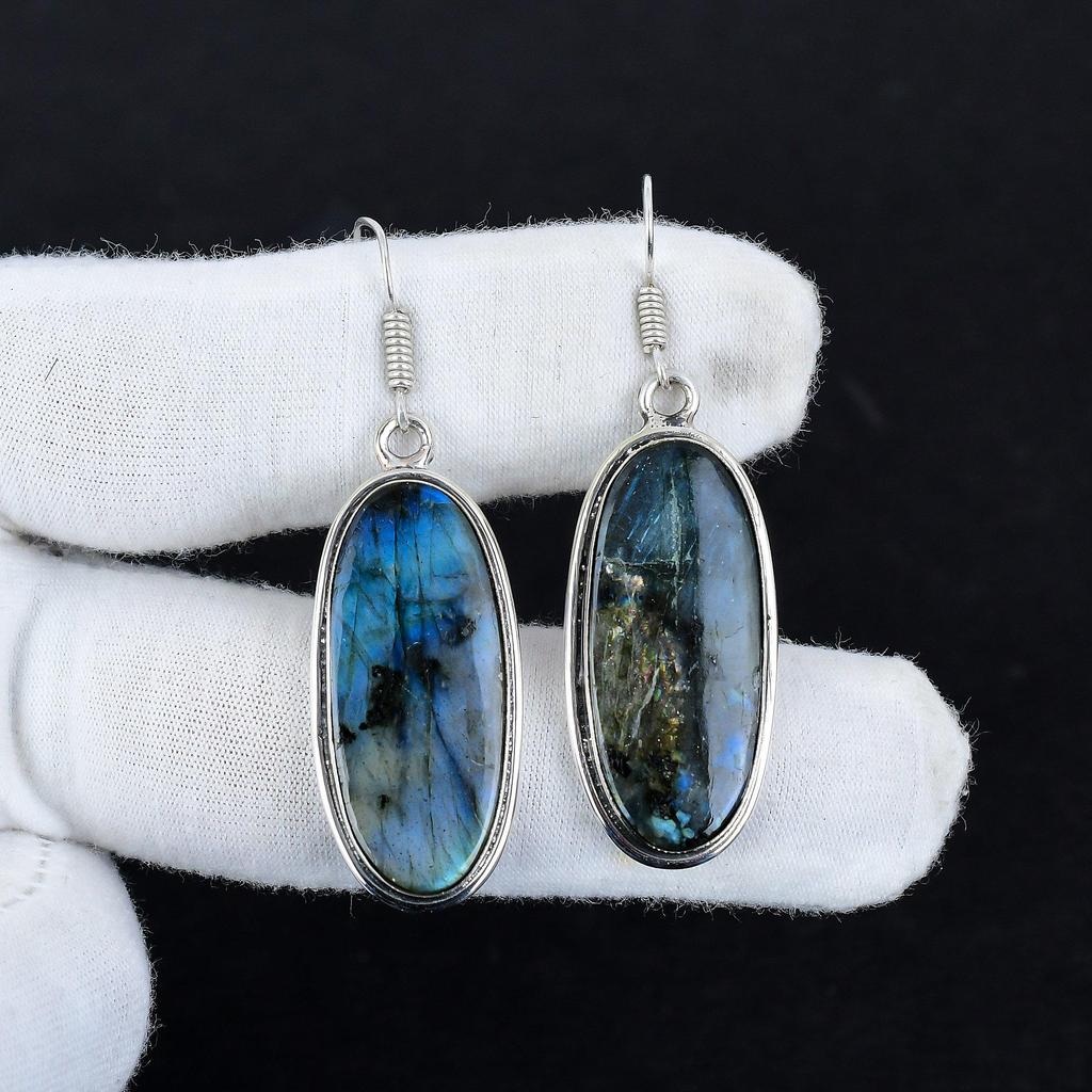 Серьги из натурального драгоценного камня лабрадорит, старинные серьги из стерлингового серебра 925 пробы, серьги-подвески из серебра в стиле бохо, подарки на день рождения, подарки для нее