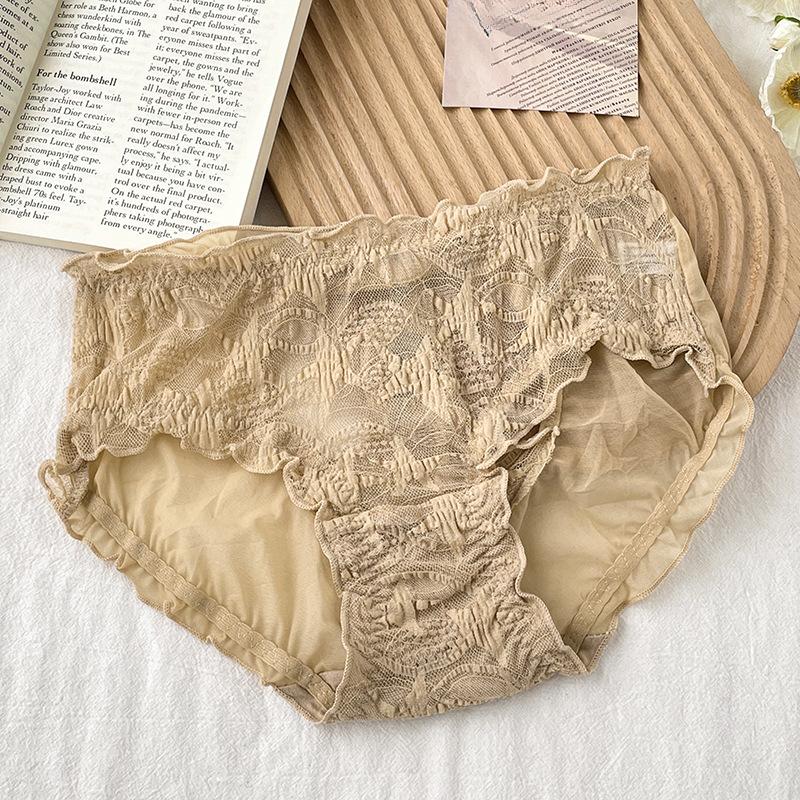 Women's Sexy Lace Hollow Fun Gauze Bubble Pants Cotton File Underwear