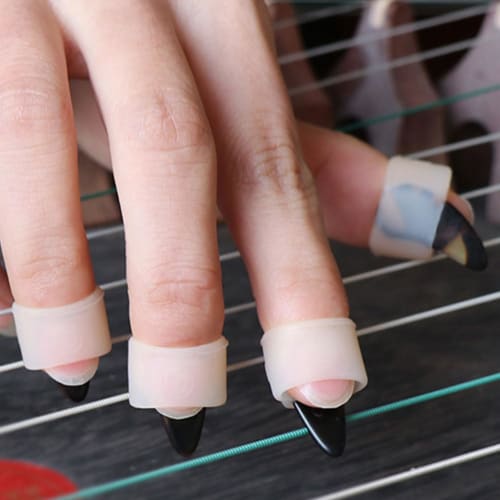 Alasum Guzheng Nails, White, Guzheng Protector Set, Koto Nail Picks, Finger Picks, Biwa, Stringed Instrument Practice