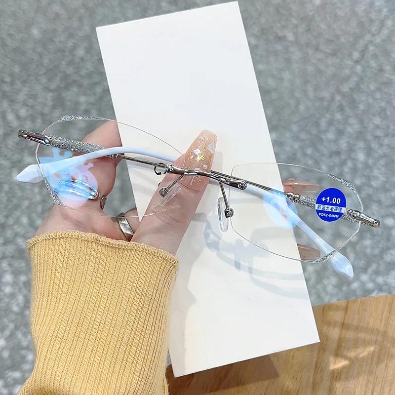 Ladies Fashion Luxury Reading Glasses Trendy Ultralight Rimless Diamond Cut Presbyopia Men Women Retro Vintage Far Sight Glasses