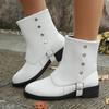 New Rivet Flat Martens Boots, Women's Shoes, Large-sized Round Toe, Mid-calf, Thick-heeled Leather Boots