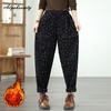 Korean Fashion Autumn Winter Women Jeans Plus Size Colorful Polka Dot Print Casual Loose Harem Pants Fleece Thick Warm Denim Trousers