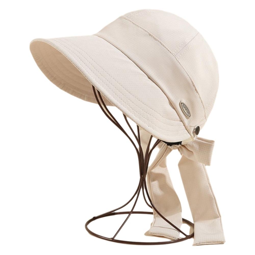Solid Color Wide Brim Bucket Hat with Bow Peaked Cap Simple Women Sun Hat  Fishing