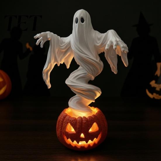 Scary Night Light for Party Swirling Ghost Pumpkin Yard Lamp, Lighted Spooky Statue, Warm LED Outdoor Creepy Halloween Props Decor, Fall Autumn Garden
