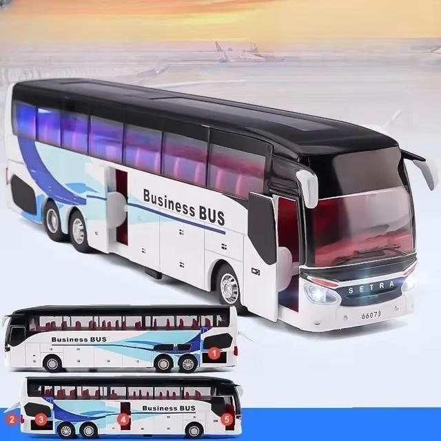 New 1/32 Alloy Single-layer Bus Car Model Toys Diecast Simulation Metal Business Bus Vehicle Sound Light Pull Back Children Gift Toy