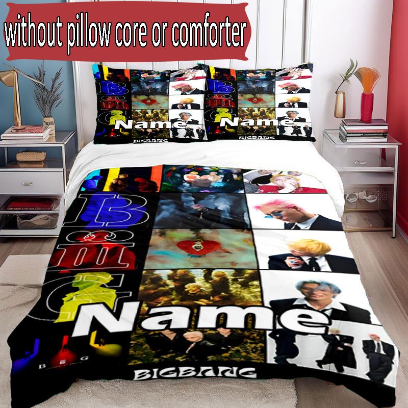 3pcs Duvet Cover Set (1*Duvet Cover + 2*Pillowcase, Without Core), Custom Name BIGBANG Pattern Bedding Set, Home Bedroom Decor Gift