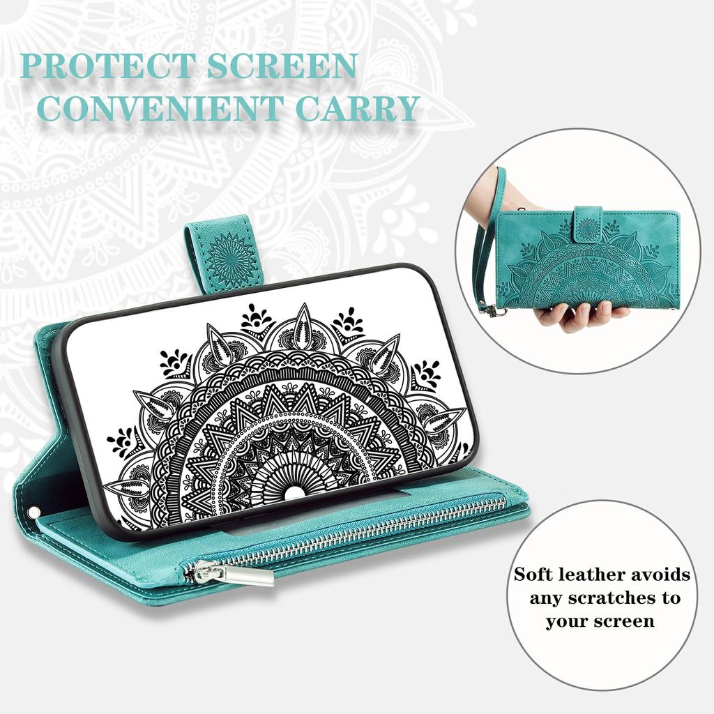For Xiaomi Redmi 15 5G (EU) (171mm)/4G (EU) (171mm) Wallet Case Mandala Flower Pattern PU Leather Phone Cover with Wrist Strap
