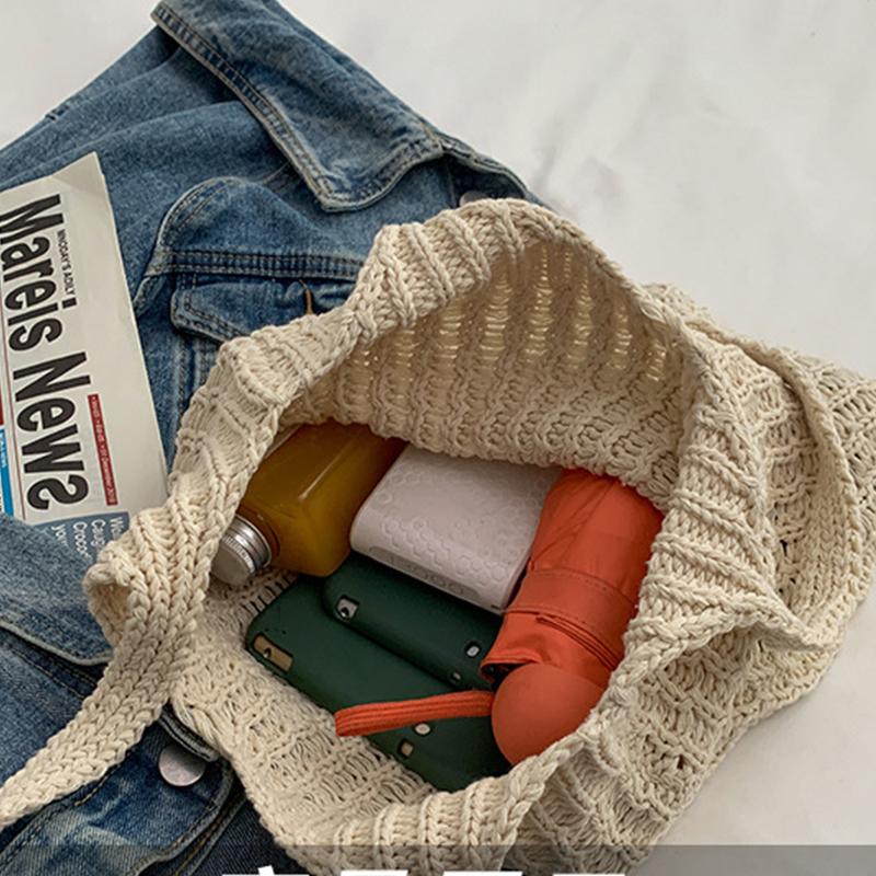 Пляжные сумки Женская сумка через плечо Вязаная крючком сумка Дизайнерская вязаная сумка-шоппер с полой ручкой сверху
