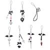 Bow-Love Keychain Crystal Y2k Beaded Phone Lanyard Strap Guitar Charm Cross-Pendant Phone Chain Anti-Lost for Women Girl