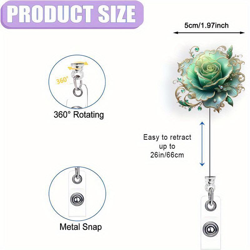 Rose Badge Reel - 2D Extendable ID Clip for Nurses, Doctors, and Medical Staff.