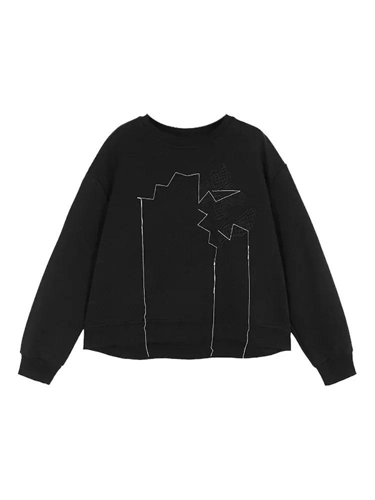 Xitao Толстовки с круглым вырезом и вышивкой в ​​стиле пэчворк, пуловеры, свободные однотонные повседневные топы DMJ3172