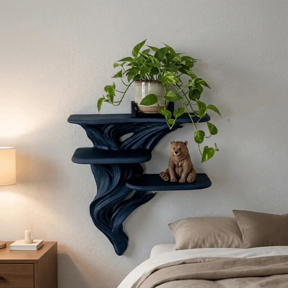 Multipurpose 3D Printed Three Tier Wall Rack Stable Artistic Wall Storage Rack Irregular Shape Floating Wall Shelf Bedroom