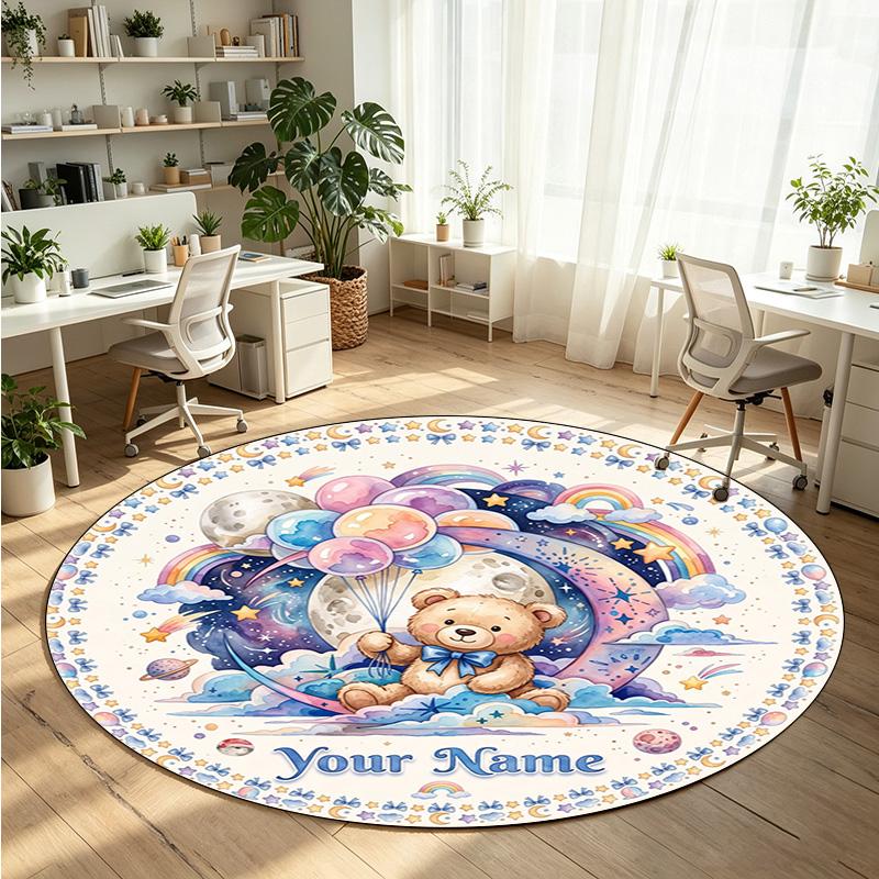 Wild Animals (450) Theme Round Crystal Velvet Rug Custom Name Text Personalized Floor Mat Home Decor Non Slip Crystal Carpet