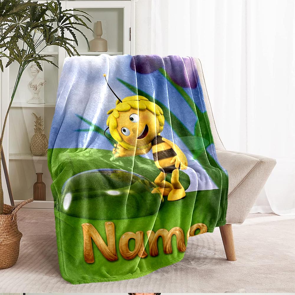 Custom Name Maya the Bee Theme Printed Blanket - Perfect for Couch, Bed, Travel & Outdoor Use | Machine Washable, Cozy & Durable.