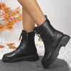Fashion Autumn Winter Platform Combat Boots Women Thick Sole PU Leather Ankle Boots Woman Chunky Heeled Zipper Lace Up Botas Mujer 2024