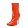 Patent Leather Short Boots Women's High Heel Thin Heel Pointed Side Zipper Versatile New Winter European and American Thin Boots