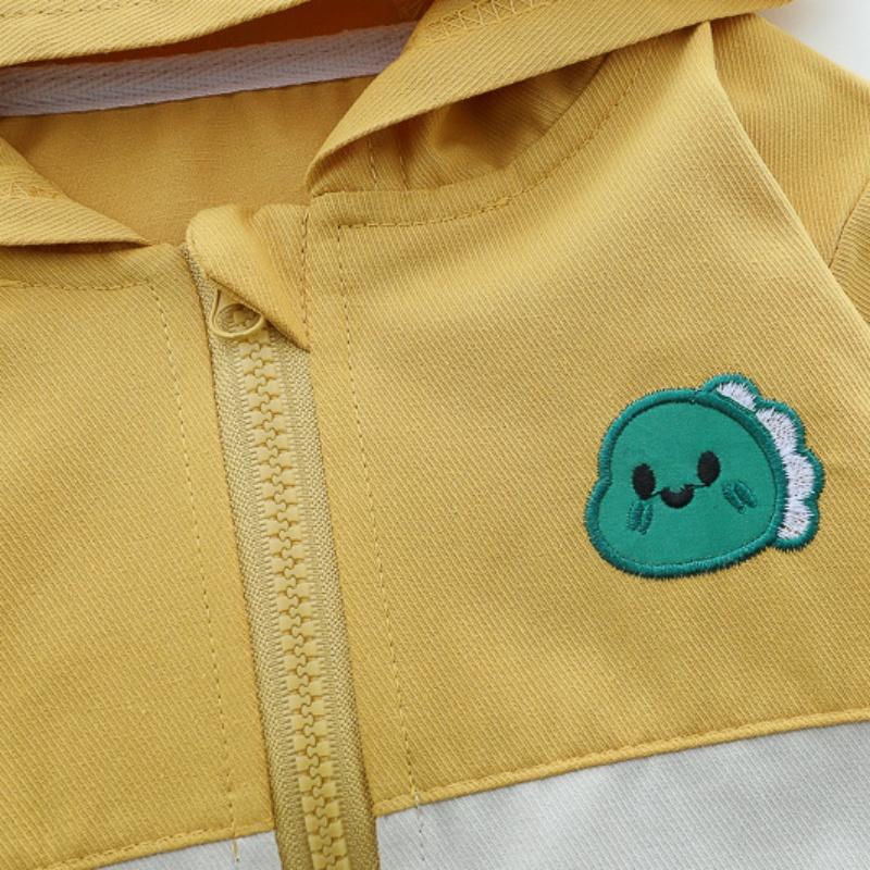 Весенняя одежда для младенцев, наряды для детей от 6 до 12 месяцев, куртки с капюшоном и застежкой-молнией «Динозавр», футболки, штаны, комплекты для малышей, детский спортивный костюм Bebe