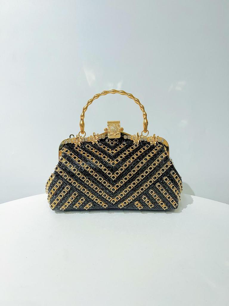 Роскошная вечерняя сумочка со стразами - сумка-чеонгсам с бриллиантовой цепочкой