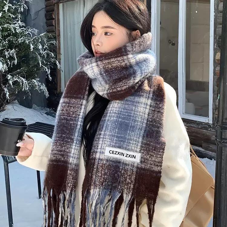 Meiraid Women's Striped Scarf: Warm, Thickened, Versatile Neckwear for Autumn and Winter