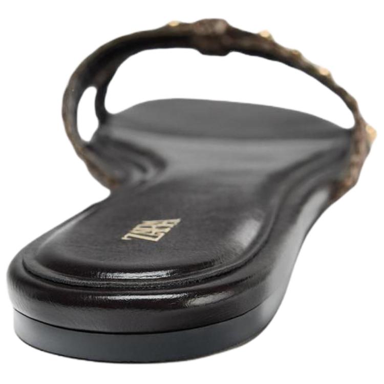 Zara Slip-On Open-Toe Studded Flat Anti-Rubbing Slide Sandals Women Sandals Black 3604510700