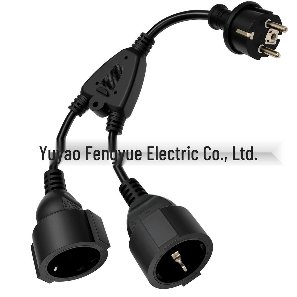 0.34m European Standard 1-to-2 German Plug Extension Power Cord Splitter