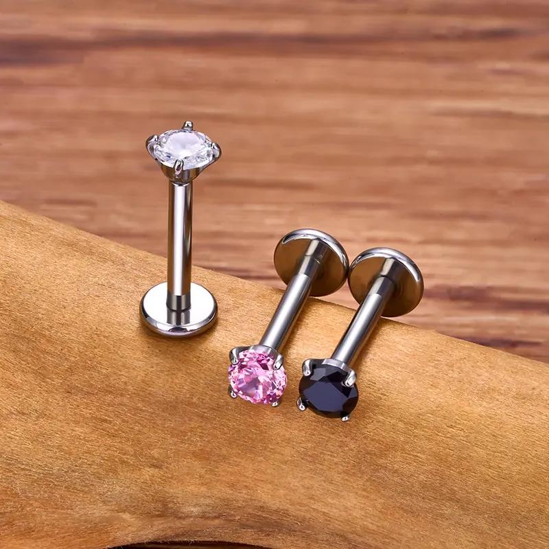 10Pcs ASTM F136 Titanium 2/2.5/3/4mm CZ Labret Stud 16G Tragus Helix Cartilage Conch Flatback Earlobe Piercing Body Jewelry
