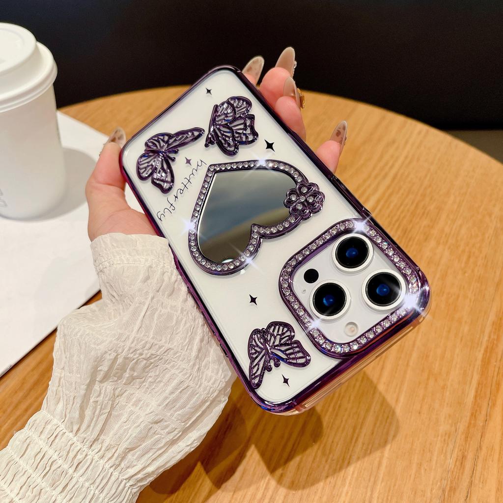 Sparkling Diamond Love Mirror for IPhone 16 Promax Phone Case for Apple 15 Water Ripple Gradient Soft Case