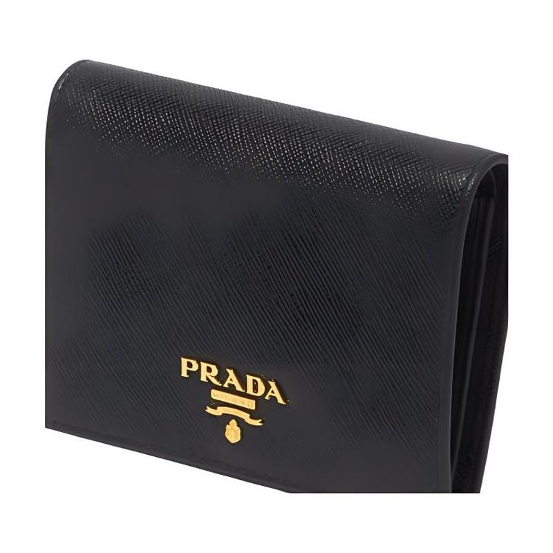 Prada Engraved logo highlights elegant and simple design Saffiano leather wallet women's black