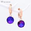Colorful Round Large Crystal Drop Earrings For Women Wedding Jewelry Fashion Rose Gold Color Eardrop Gift
