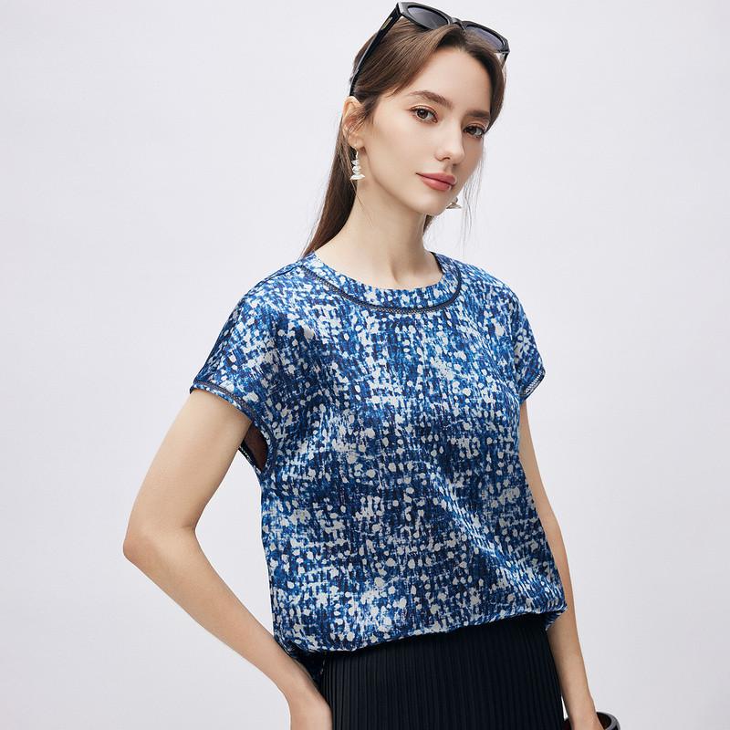 19mm Mulberry Wave Satin | 26mm Summer Round Neck High end Sensory and Flexible Elastic Versatile Mulberry Silk T-shirt for Women