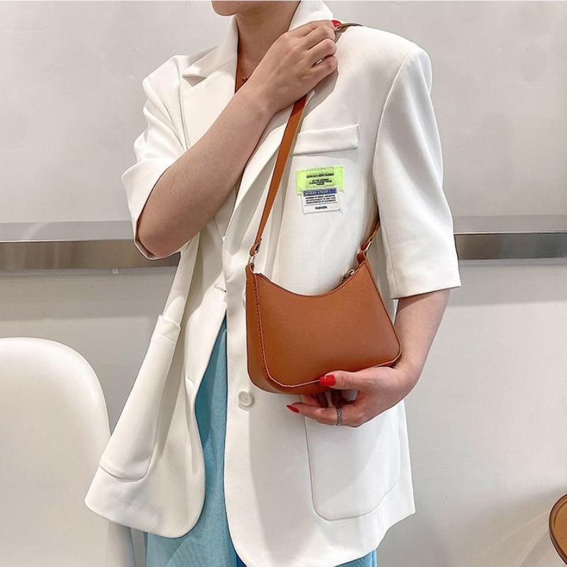 New Women's Fashion Handbags Retro Solid Color PU Leather Shoulder Underarm Bag Casual Women Handbags Trend