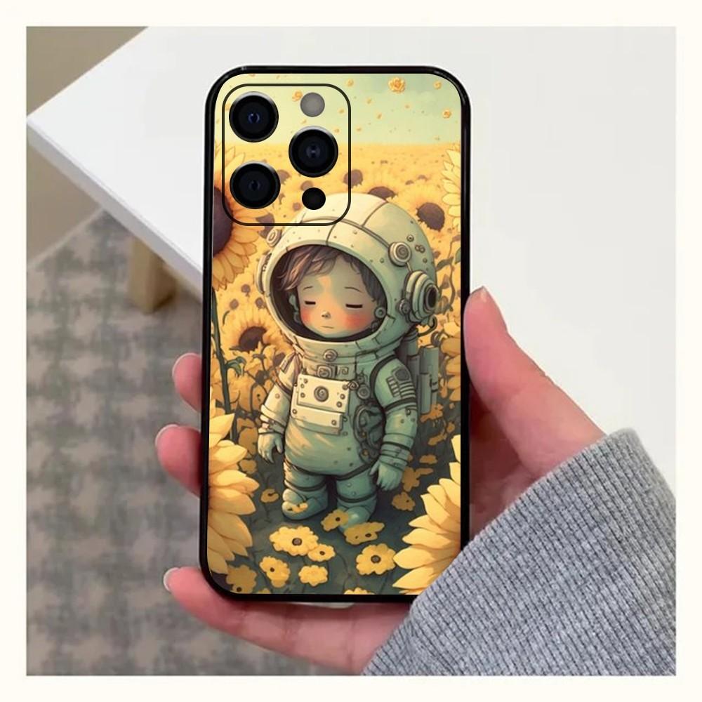 Милый чехол для телефона с астронавтом для Apple iPhone 15,14,13,12,11,Pro,X,XS,Max,XR,Plus,Mini Мягкий черный корпус
