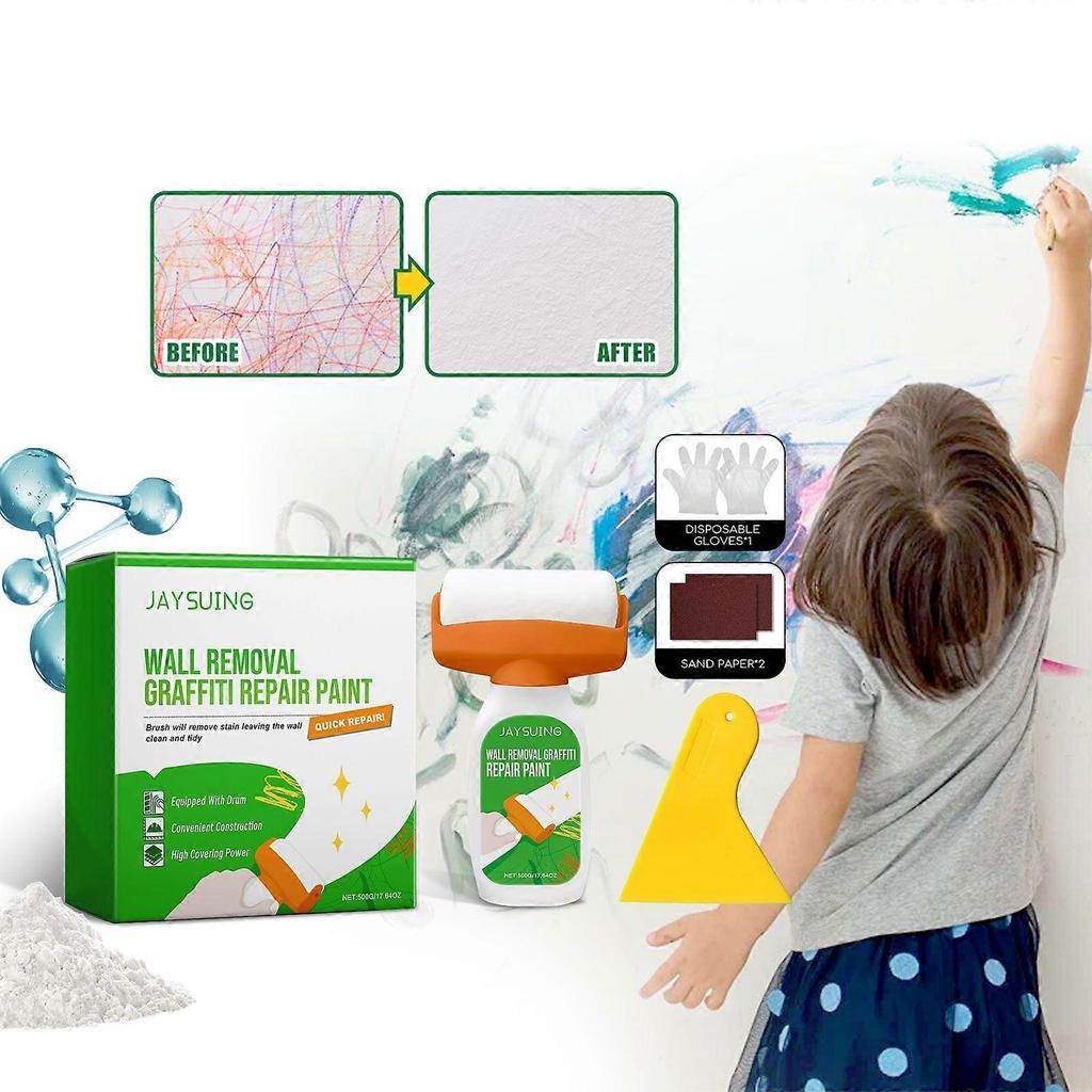 500g Repair Paint *1 + Gloves *1 pair + Sandpaper *2 + Scraper *1 This is a wall graffiti removal and repair paint for covering and repairing wall gra