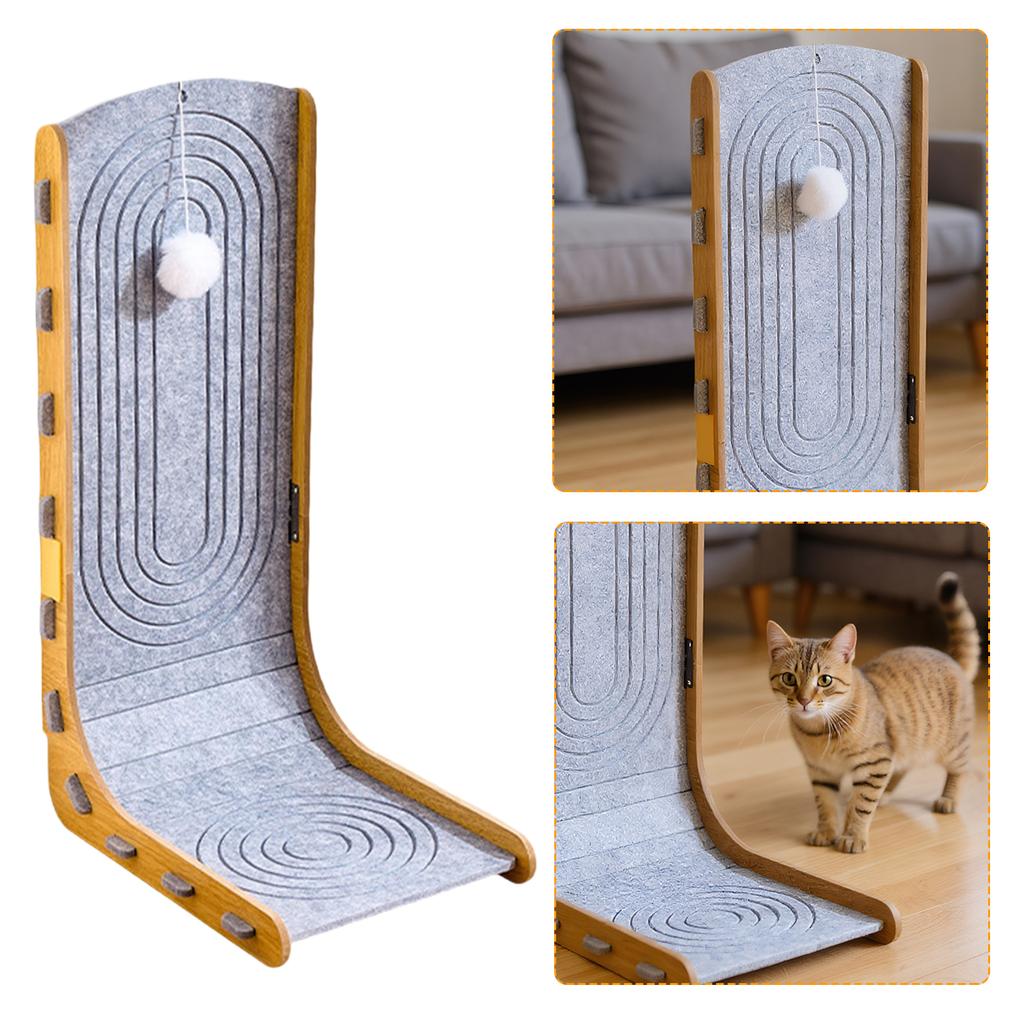 Felt Cat Scratcher with Ball L Shape Cat Scratcher Wall Mountable Furniture Protector for Pet Toy